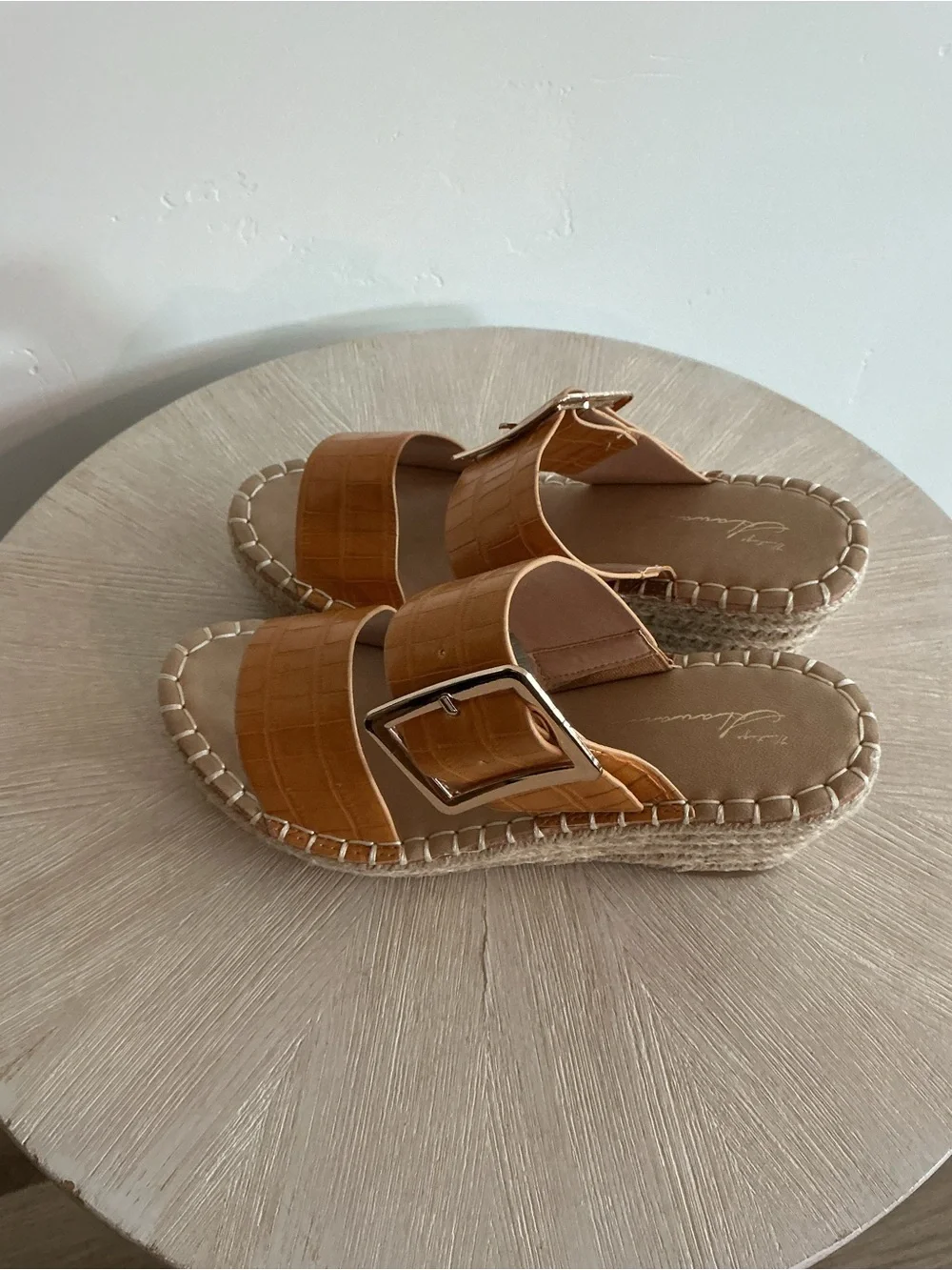 244. Vintage Havana Women's Tan Espadrille Slide Sandals with Buckle